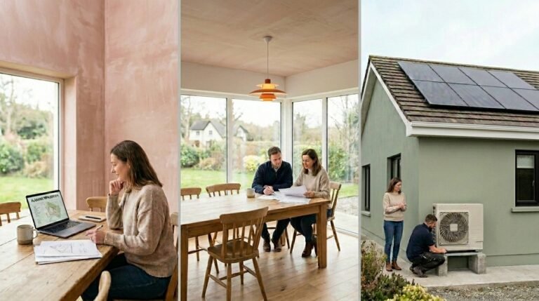 A series of images showing the process of getting SEAI grants and having home energy improvements retrofitted